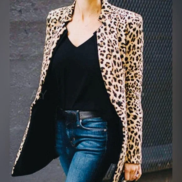 New Leopard Open Front Blazer Lightweight Corduroy Fully Lined Size Small - Picture 1 of 7